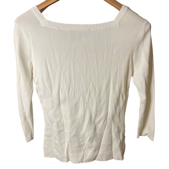 Finity White Green Detail 3/4 Sleeve Pullover Stretch Top Sz S - Picture 2 of 9